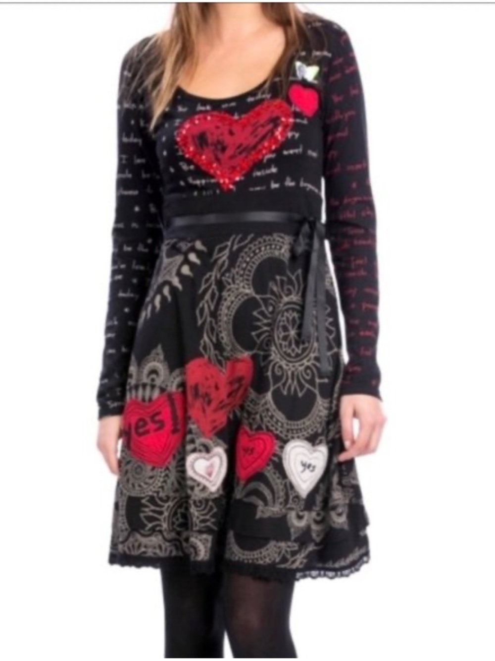 Desigual Heart & Butterfly Fit and Flare Dress XL artsy abstract graphic y2k